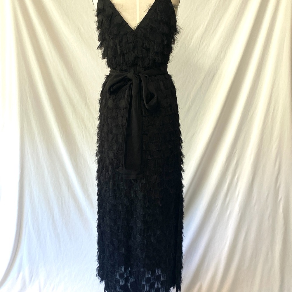 ALI + JAY Long Black Shag Fringe Dress with Spaghetti Straps XS - Picture 4 of 8